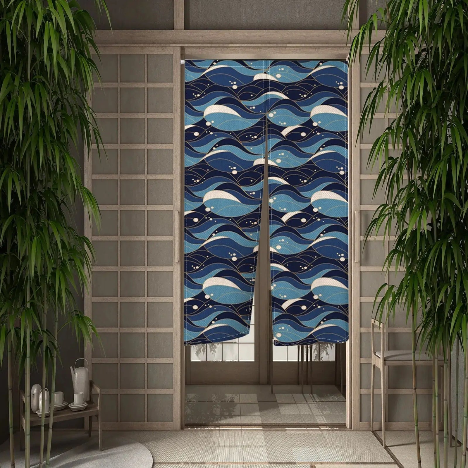 Noren Japonais ’Tsubaki’ - Vague / 55x90cm