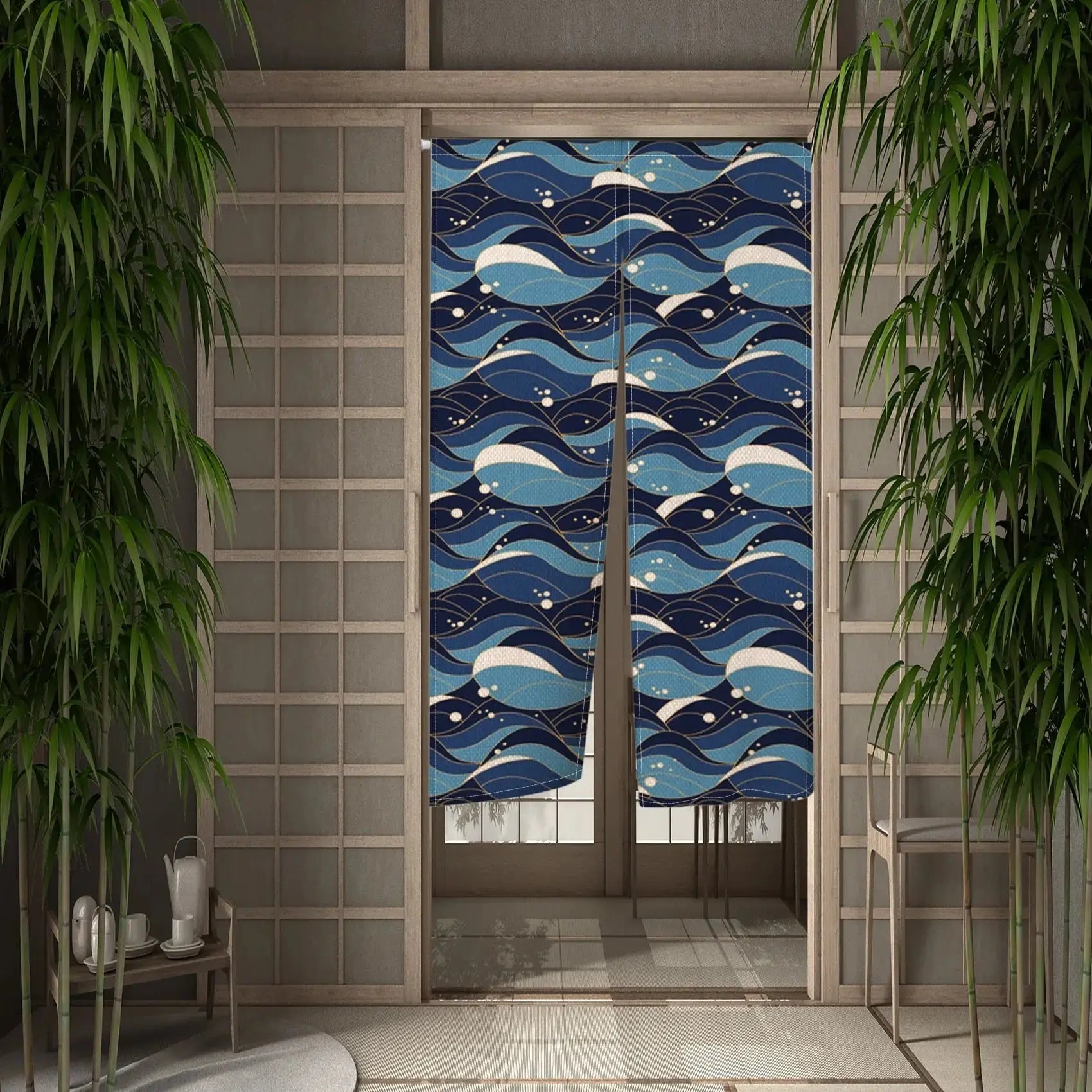 Noren Japonais ’Tsubaki’ - Vague / 55x90cm