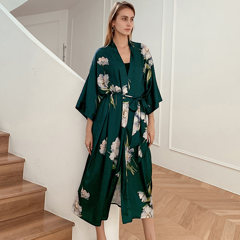 robe kimono satin - Vert / Taille unique