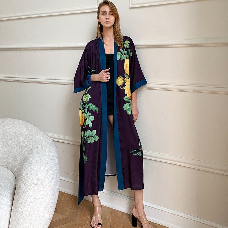 robe kimono satin - Violet / Taille unique