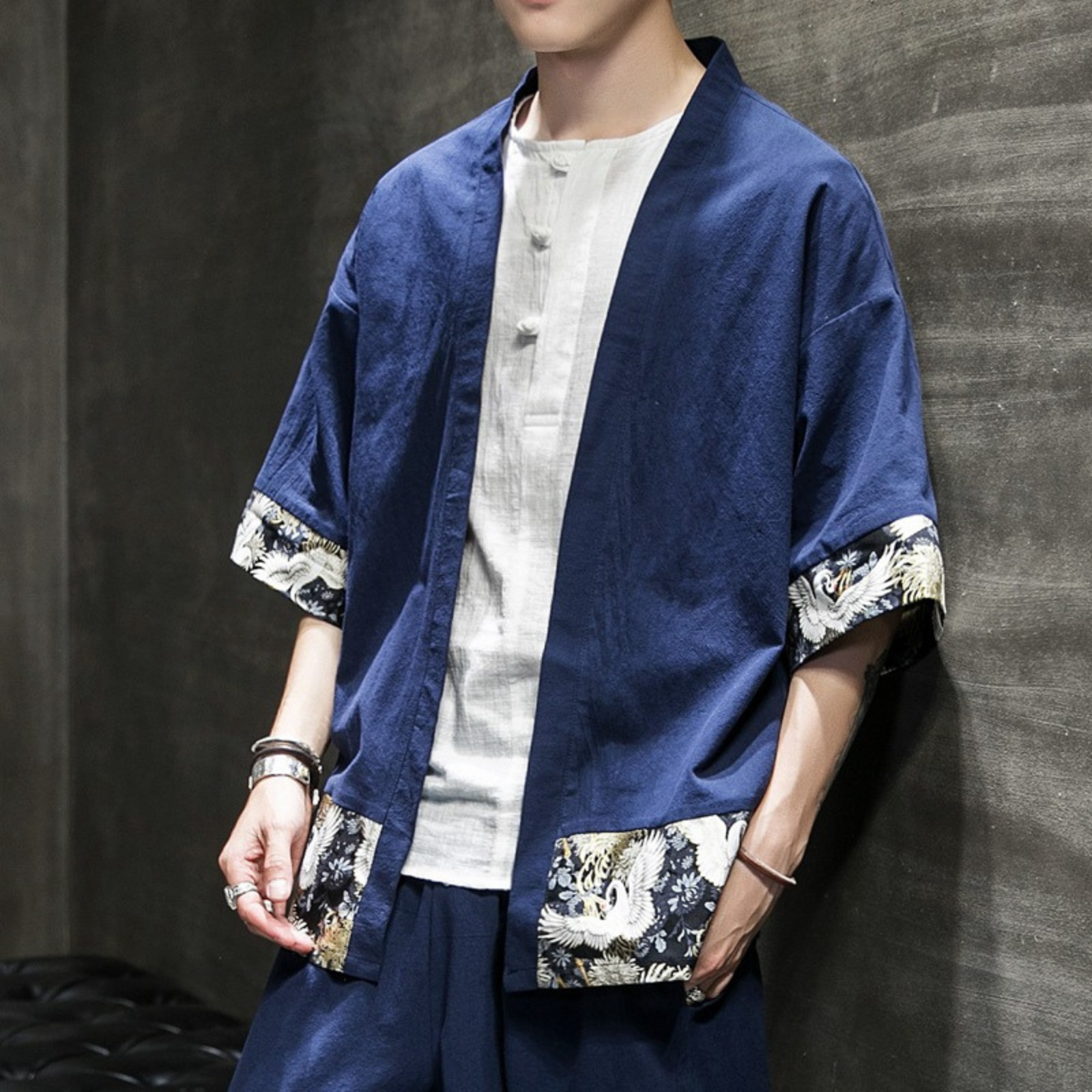 Veste Kimono Homme Moderne - Bleu / S