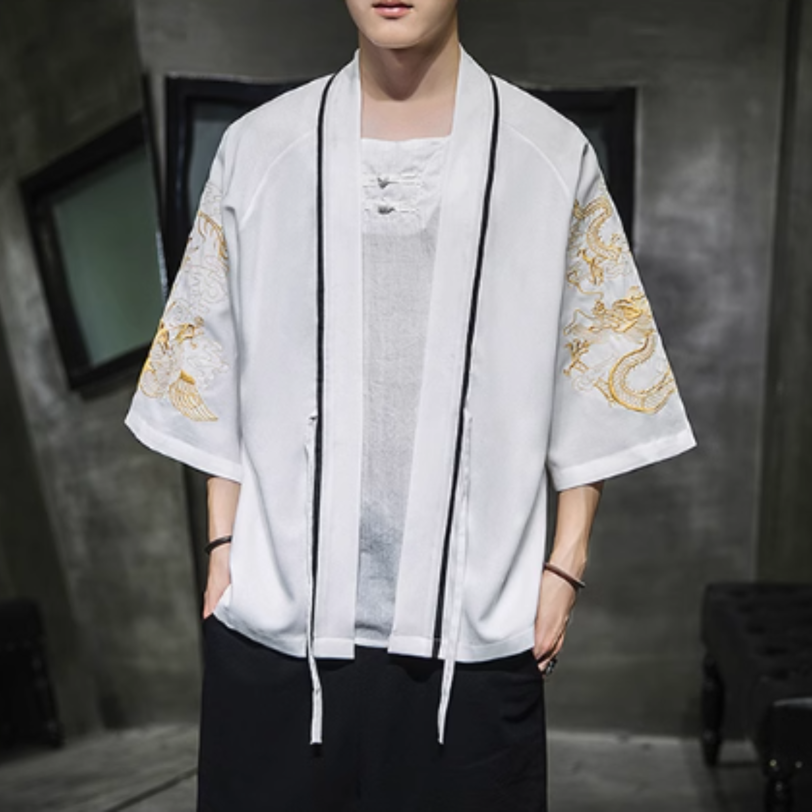 Veste Kimono Japonais Homme ’Mitsuo’ - Blanc / M